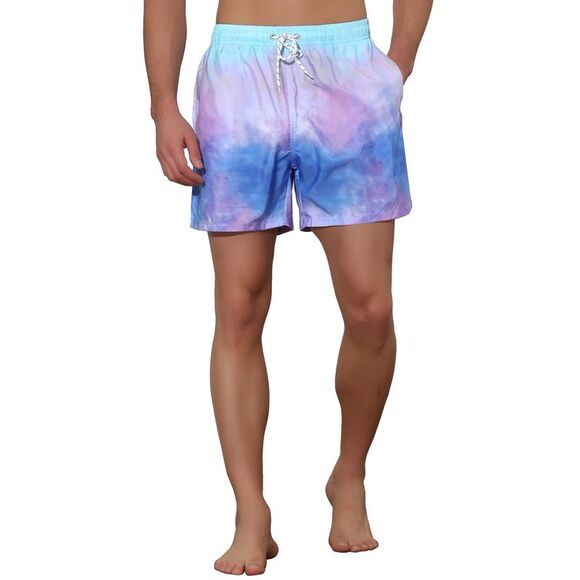 Men's Tie Dye Printed Elastic Waistband Vacation Swim Trunks Blue - Picture 5 of 5